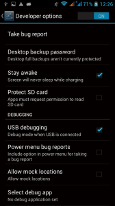 Developer options screen in the Android settings